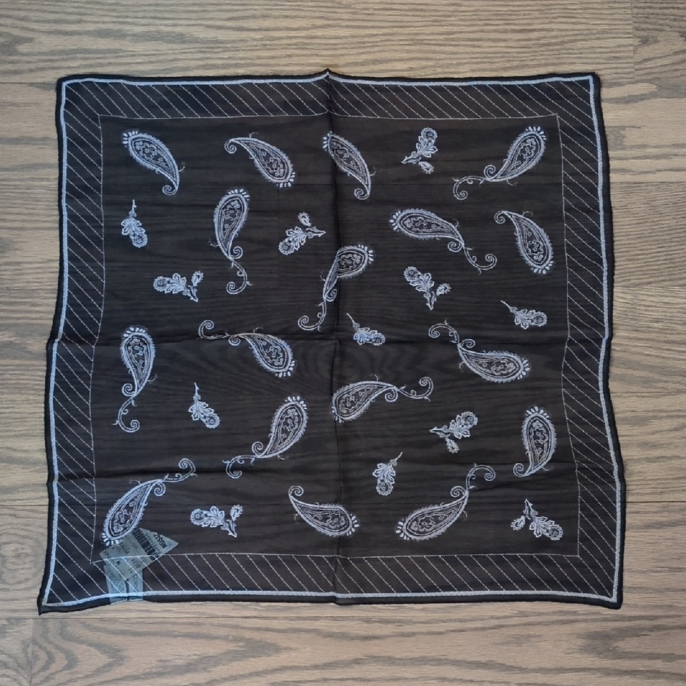 NWT Casual Corner | Vintage Black Paisley 100% Silk 20" Square Scarf